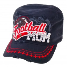 Football Mom Embroidered with Rhinestone Vintage Distressed Cadet Hat  eb-13471861